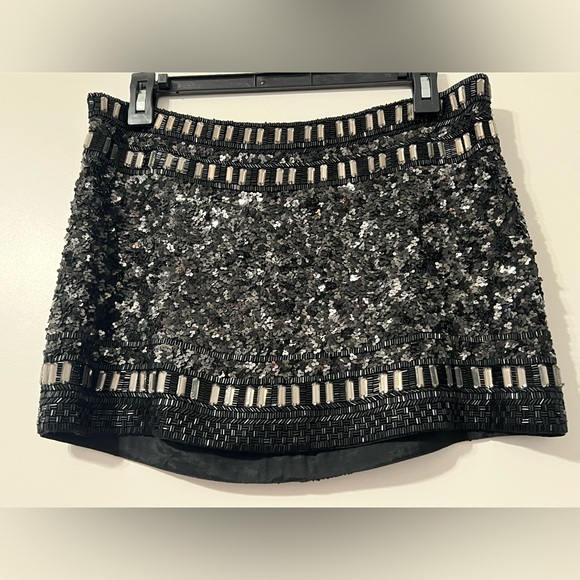 VINTAGE All Saints Spitalfields Sequin Embellished Black Silver Mini Skirt S/M - Picture 13 of 13